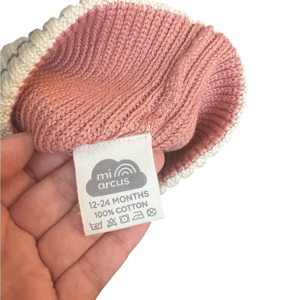 Mi Arcus Pink Baby Hat Size 12 To 24 Months Knit 100% Cotton Winter Hat - Picture 3 of 5